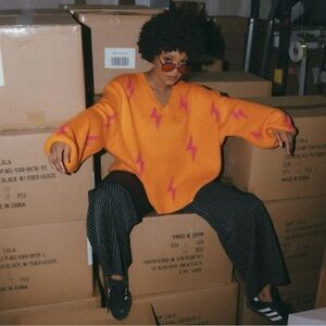 Dressed in LALA Orange and Pink Lightning Sweater